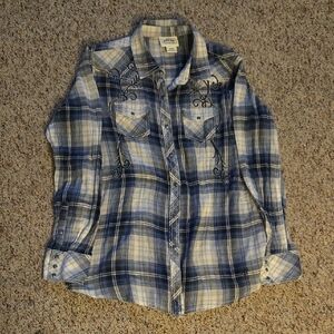 Ariat Western Wear Blue and White Plaid Button Down Shirt